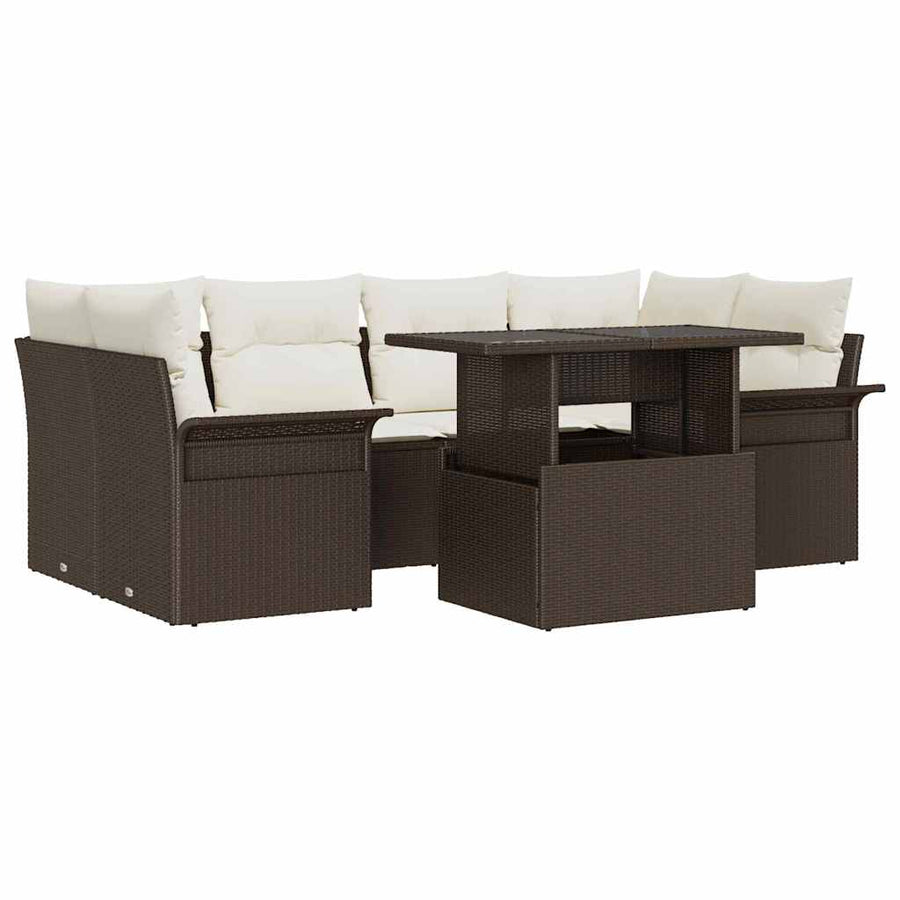Tuin Sofa Set met kussen met opslag 7 pcs Bruin Poly riet