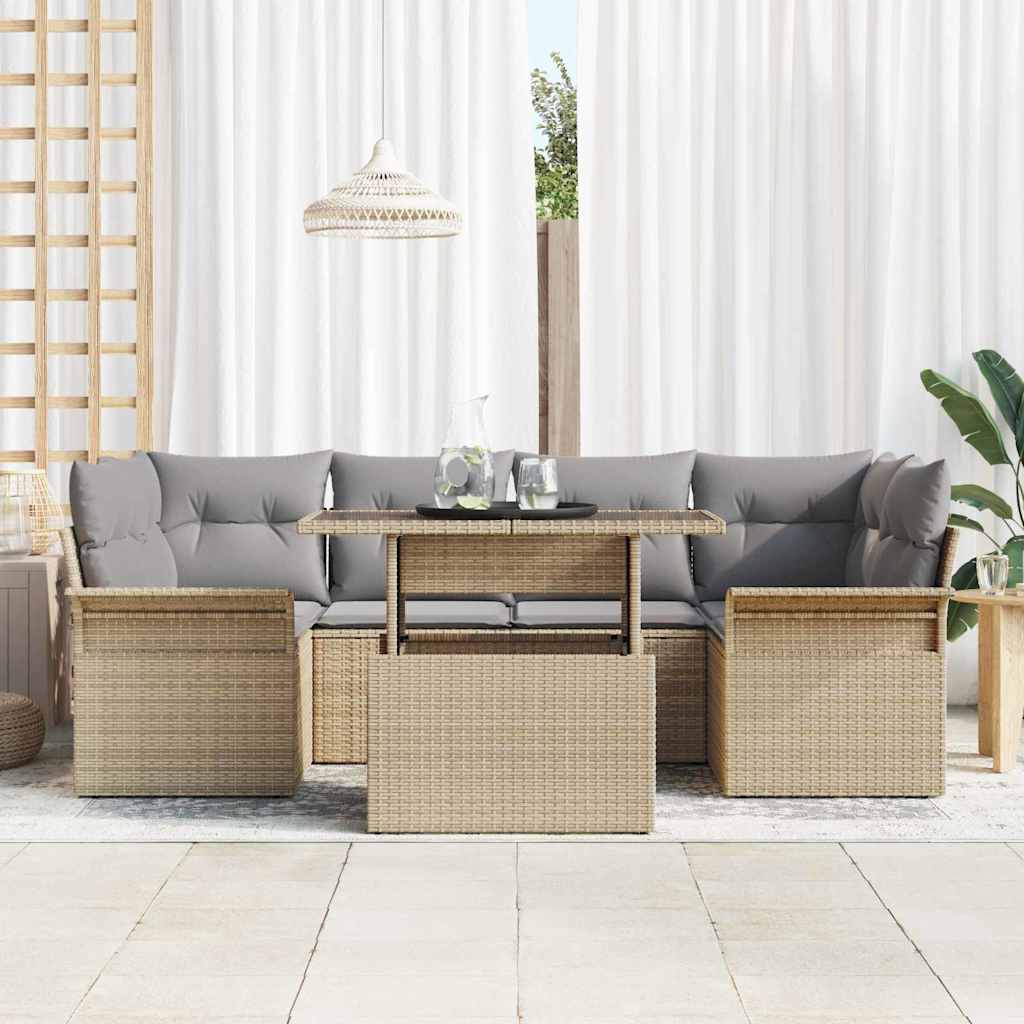 Tuin Sofa Set met kussen met opslag 7 pcs Beige Poly riet