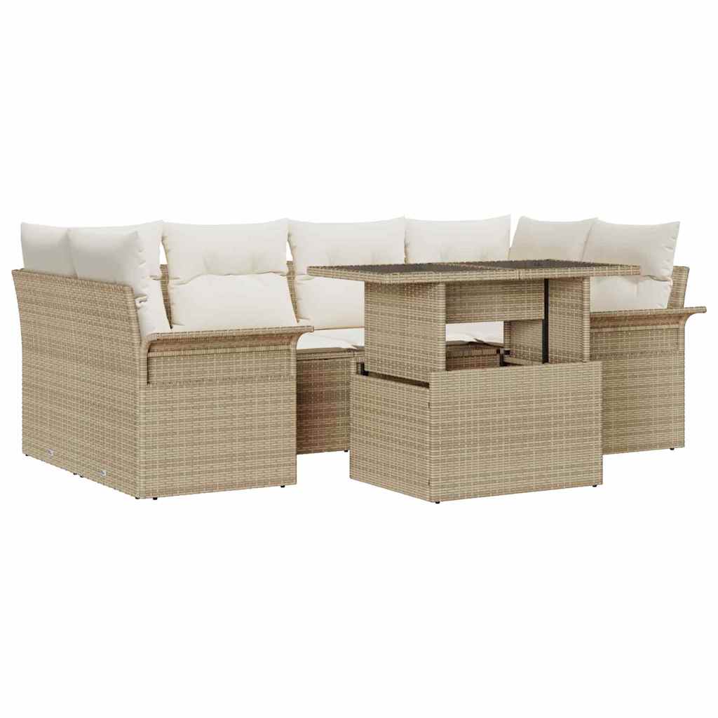 Tuin Sofa Set met kussen met opslag 7 pcs Beige Poly Rattan
