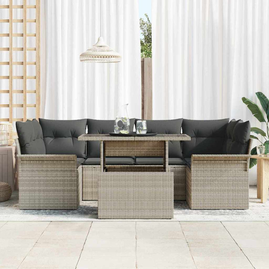 Tuin Sofa Set met kussen met opslag 7 pcs Lichtgrijs Poly riet