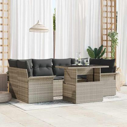 Tuin Sofa Set met kussen met opslag 7 pcs Lichtgrijs Poly riet