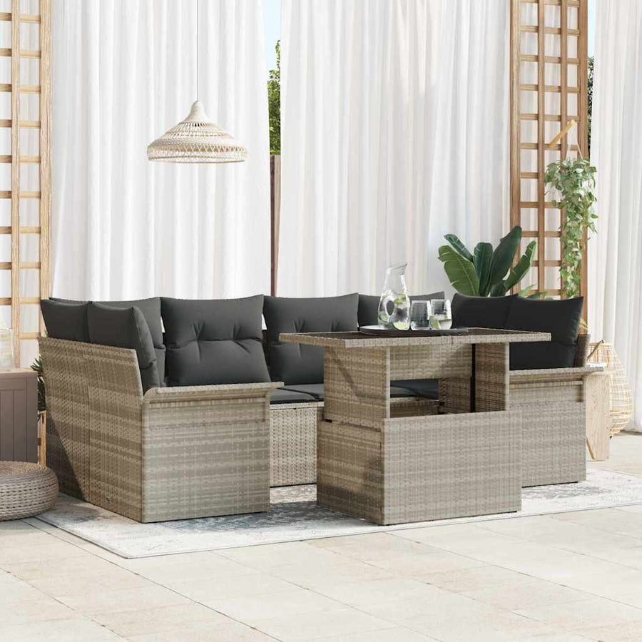 Tuin Sofa Set met kussen met opslag 7 pcs Lichtgrijs Poly riet