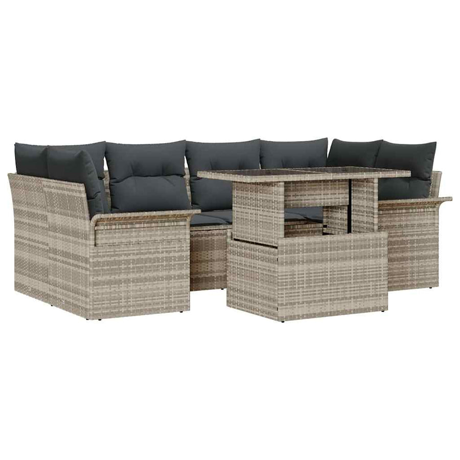 Tuin Sofa Set met kussen met opslag 7 pcs Lichtgrijs Poly riet