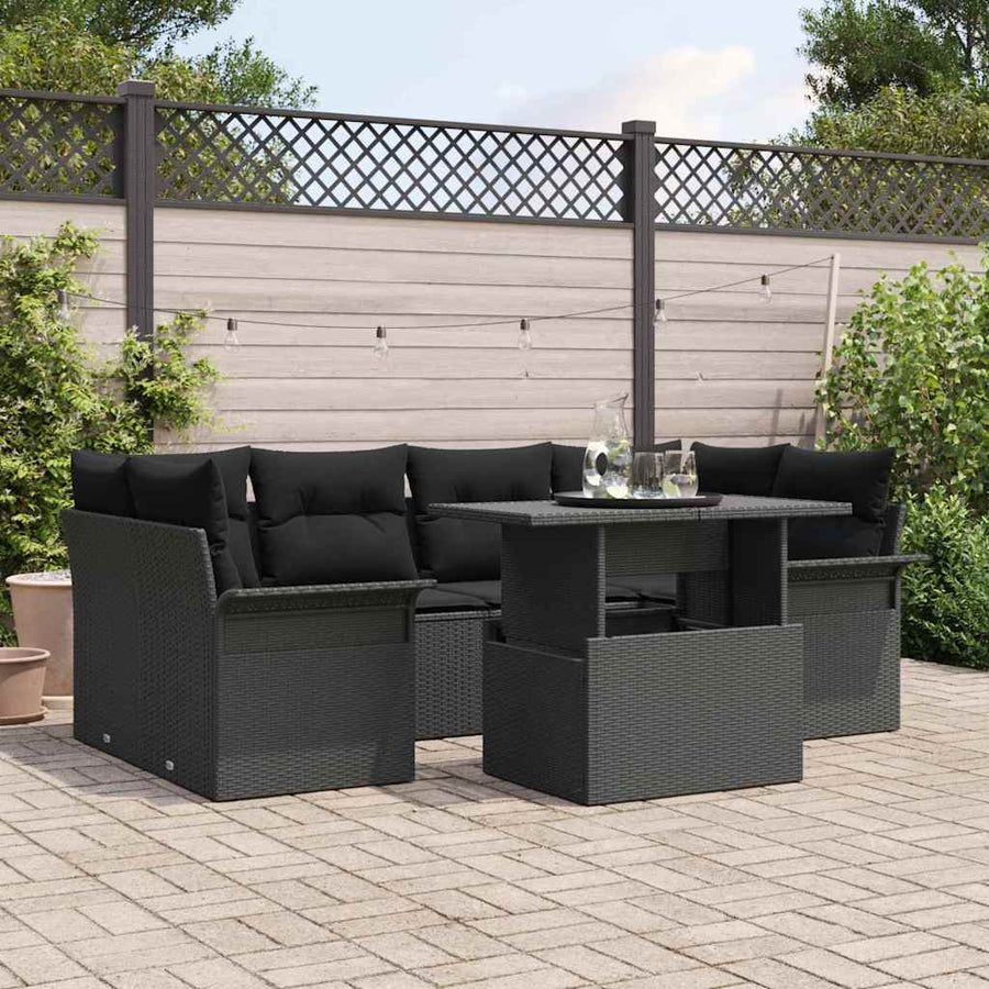 Tuin Sofa Set met kussen met opslag 7 pcs Zwart Poly Rattan