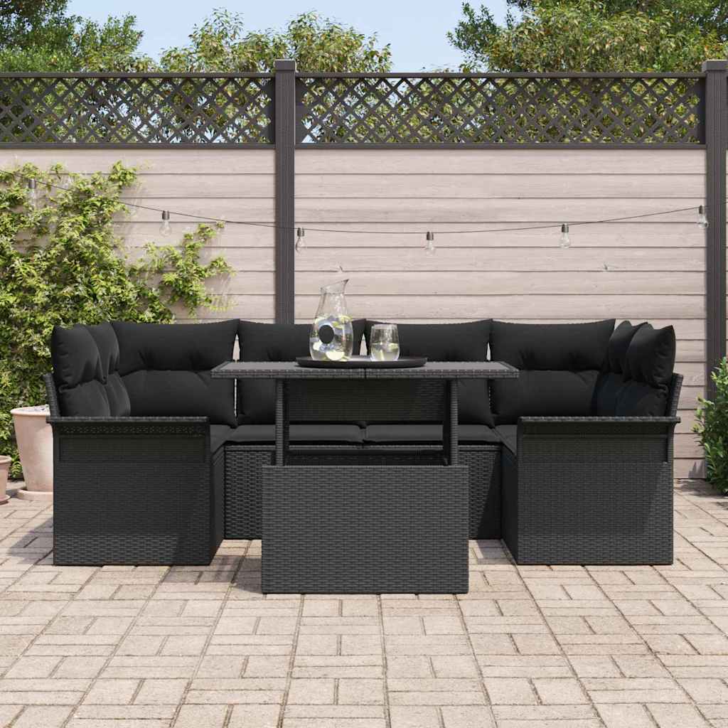 Tuin Sofa Set met kussen met opslag 7 pcs Zwart Poly Rattan
