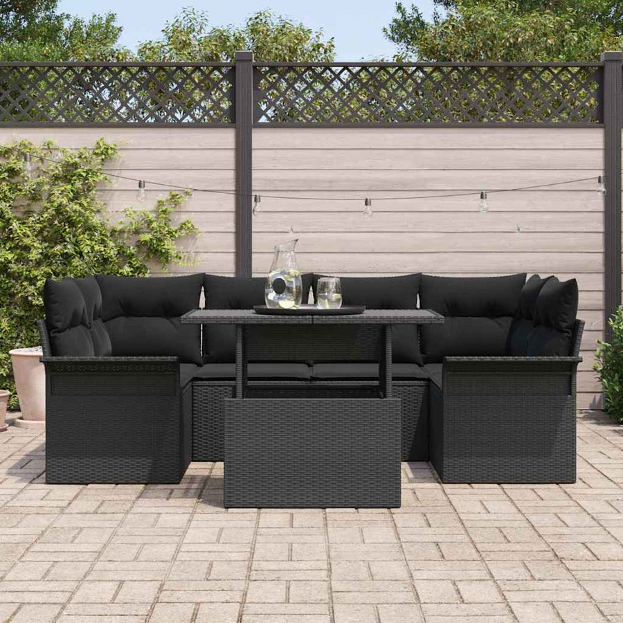 Tuin Sofa Set met kussen met opslag 7 pcs Zwart Poly Rattan