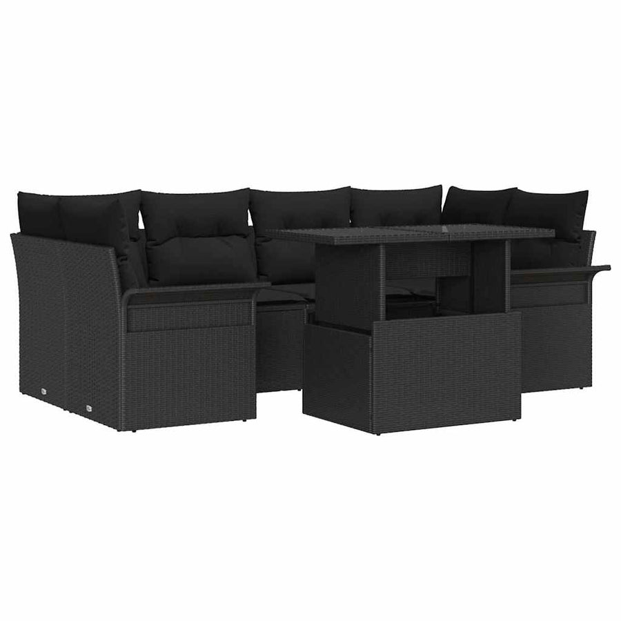 Tuin Sofa Set met kussen met opslag 7 pcs Zwart Poly Rattan