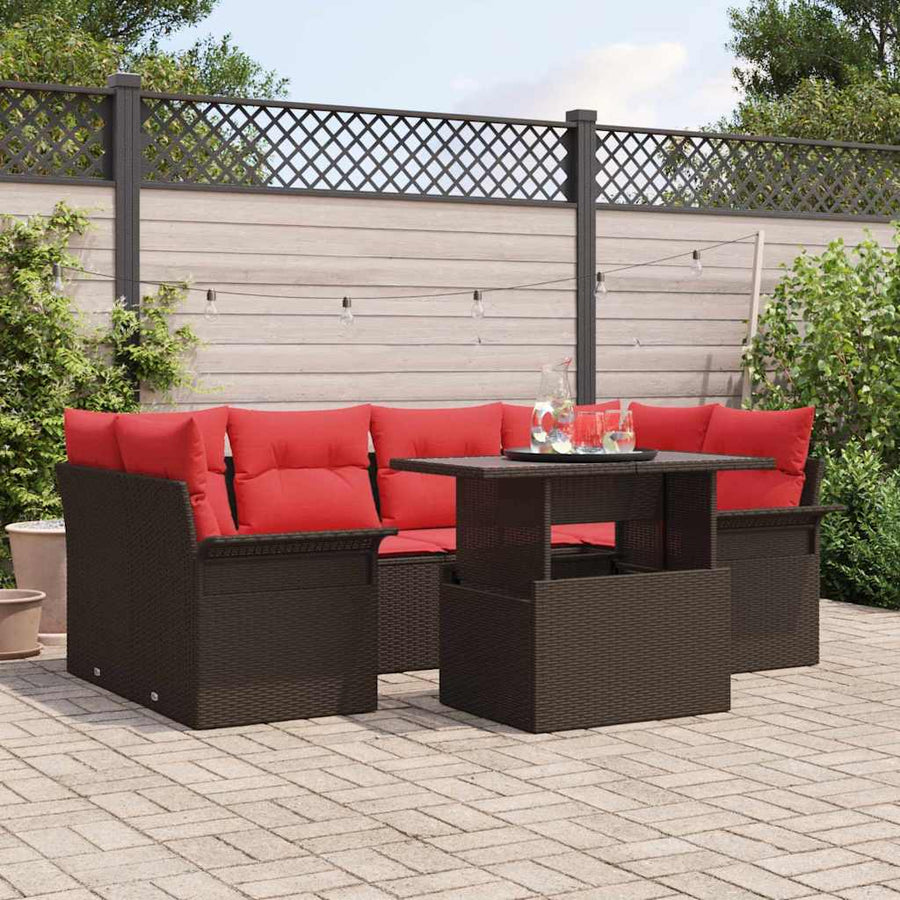 Tuin Sofa Set met kussen met opslag 7 pcs Bruin Poly Rattan