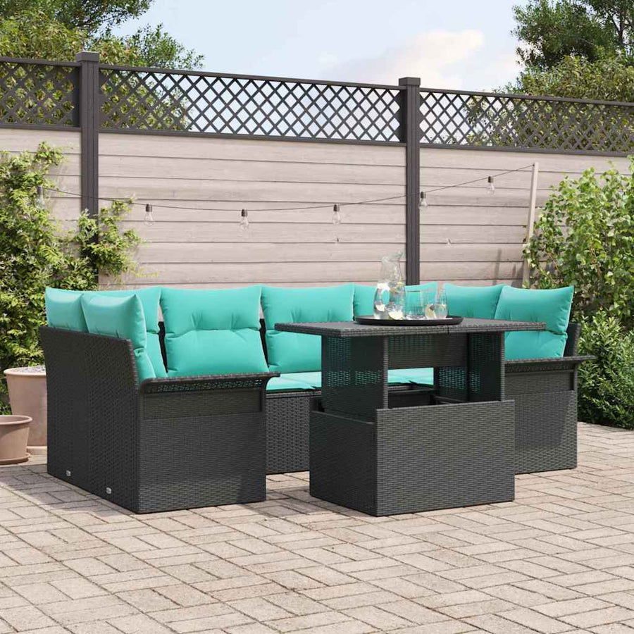 Tuin Sofa Set met kussen met opslag 7 pcs Zwart Poly Rattan