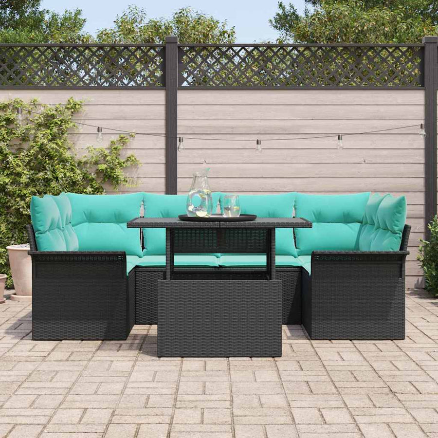 Tuin Sofa Set met kussen met opslag 7 pcs Zwart Poly Rattan