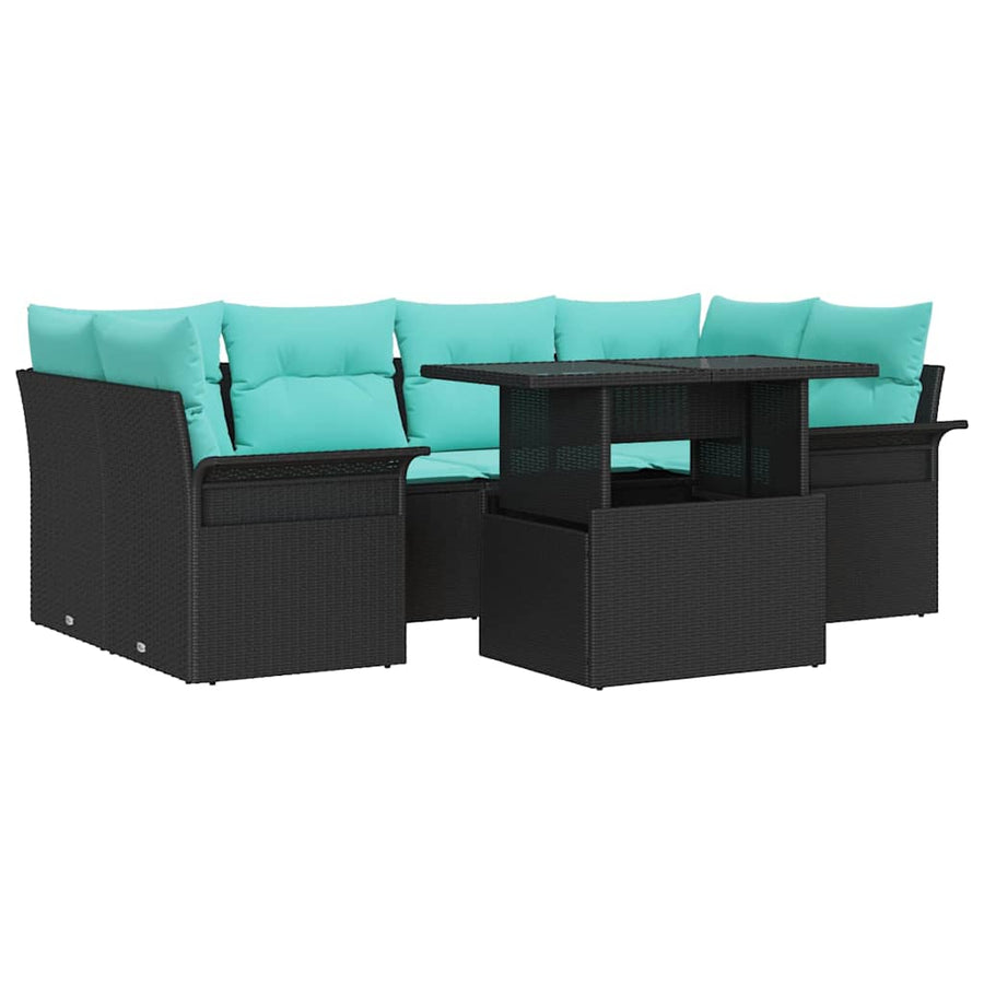 Tuin Sofa Set met kussen met opslag 7 pcs Zwart Poly Rattan