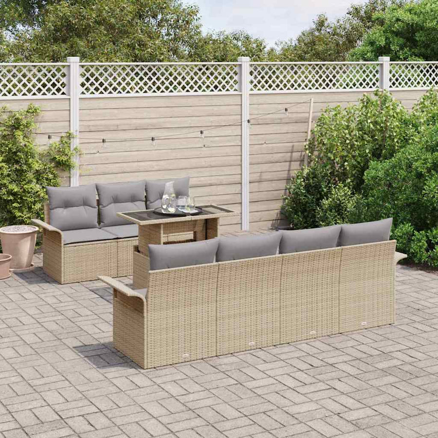 Tuin Sofa Set met kussen met opslag 8 pcs Beige Poly riet