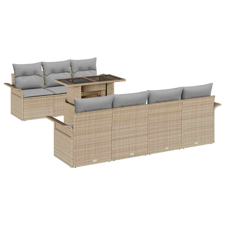 Tuin Sofa Set met kussen met opslag 8 pcs Beige Poly riet