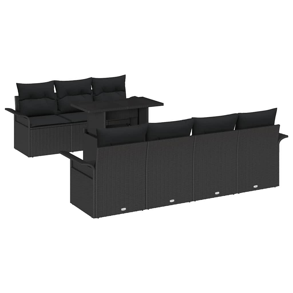 Tuin Sofa Set met kussen met opslag 8 pcs Zwart Poly Rattan