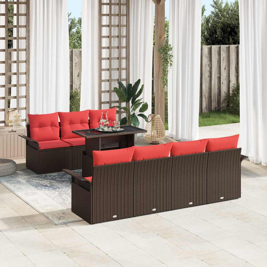 Tuin Sofa Set met kussen met opslag 8 pcs Bruin Poly Rattan