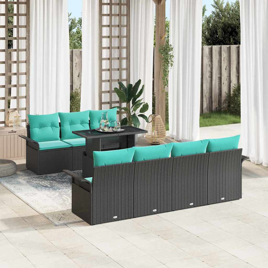 Tuin Sofa Set met kussen met opslag 8 pcs Zwart Poly Rattan