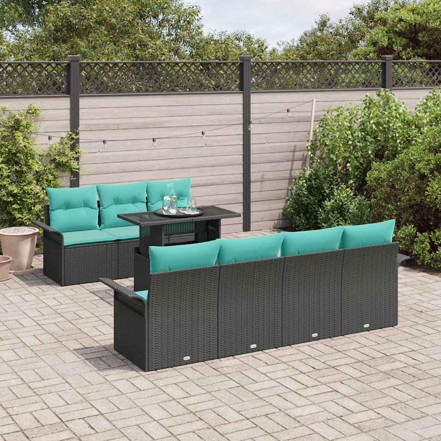 Tuin Sofa Set met kussen met opslag 8 pcs Zwart Poly Rattan