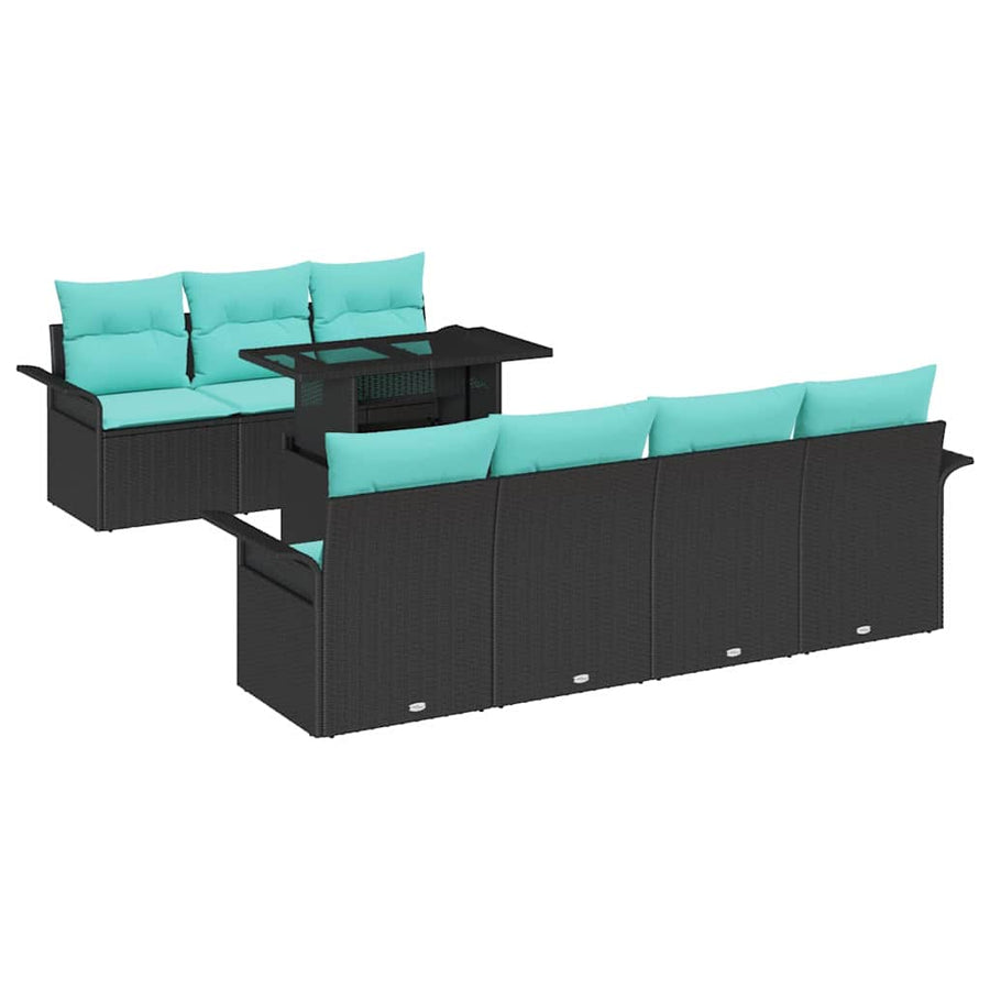 Tuin Sofa Set met kussen met opslag 8 pcs Zwart Poly Rattan
