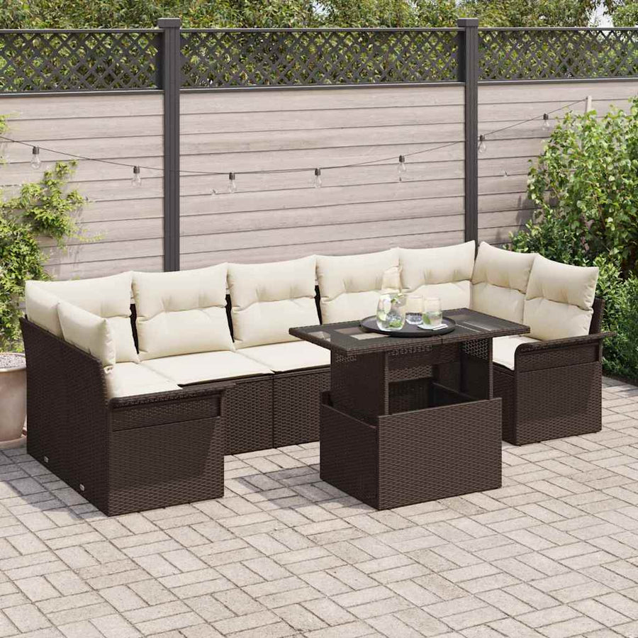 Tuin Sofa Set met kussen met opslag 8 pcs Bruin Poly riet