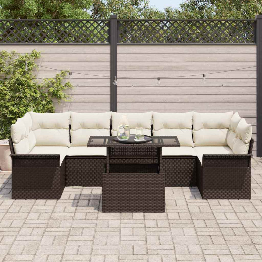 Tuin Sofa Set met kussen met opslag 8 pcs Bruin Poly riet