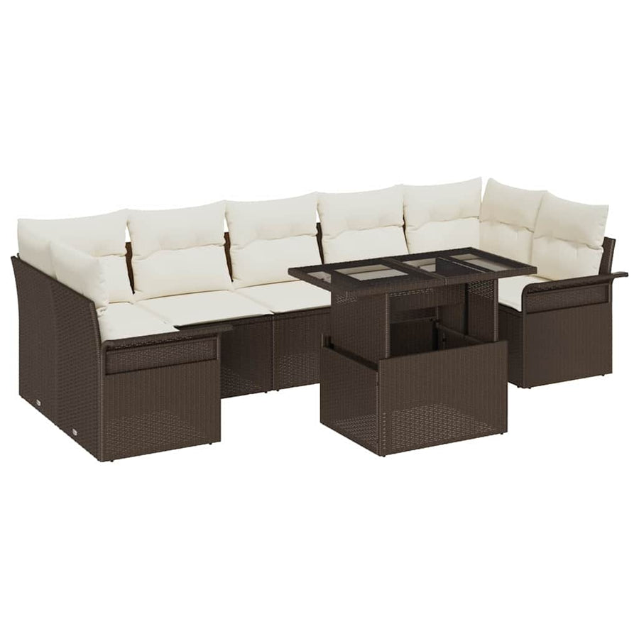 Tuin Sofa Set met kussen met opslag 8 pcs Bruin Poly riet