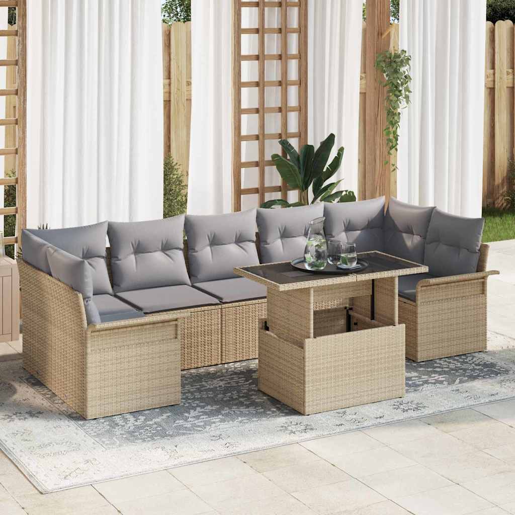 Tuin Sofa Set met kussen met opslag 8 pcs Beige Poly riet