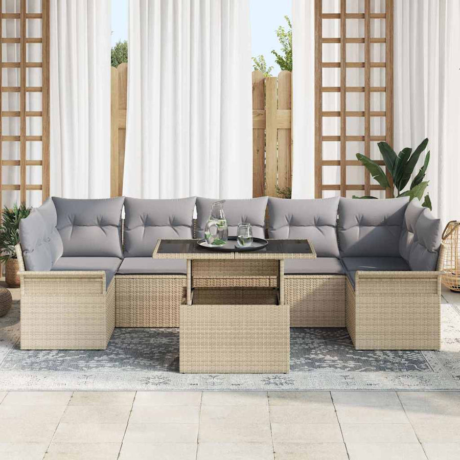 Tuin Sofa Set met kussen met opslag 8 pcs Beige Poly riet