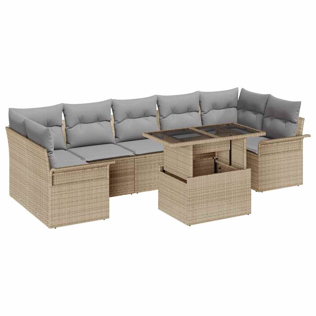 Tuin Sofa Set met kussen met opslag 8 pcs Beige Poly riet