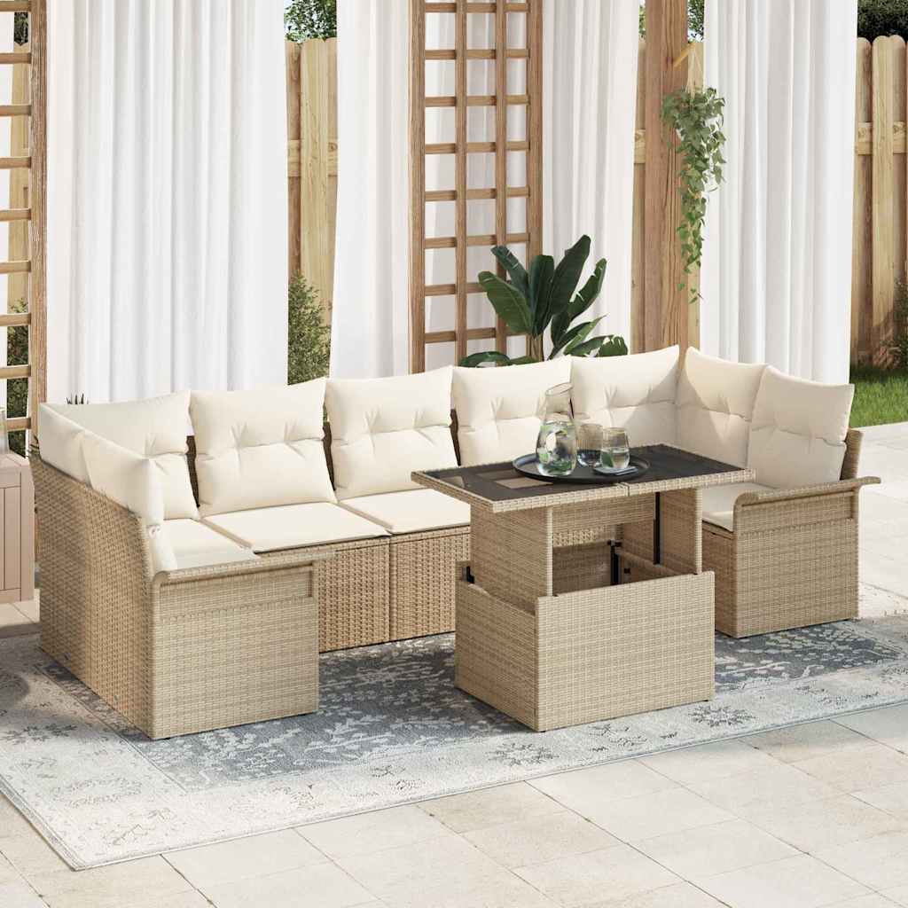 Tuin Sofa Set met kussen met opslag 8 pcs Beige Poly Rattan