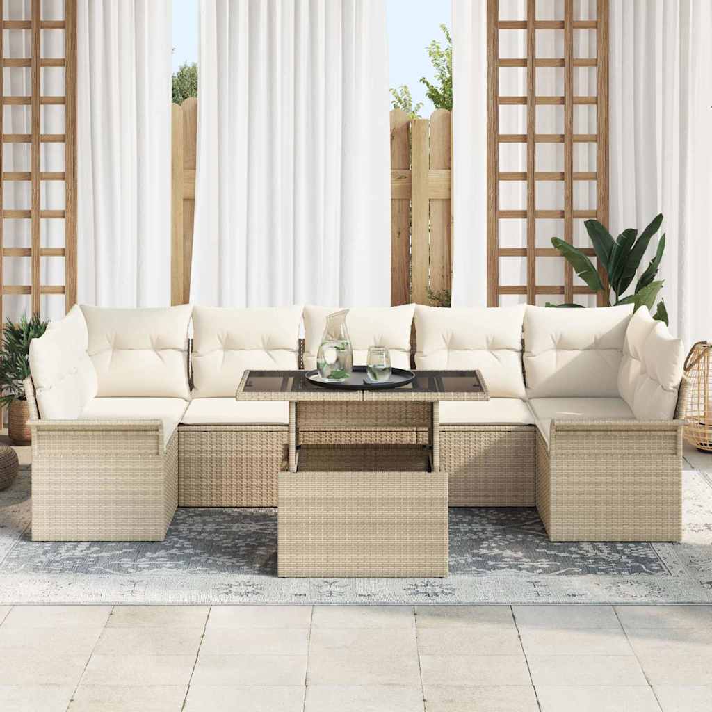 Tuin Sofa Set met kussen met opslag 8 pcs Beige Poly Rattan
