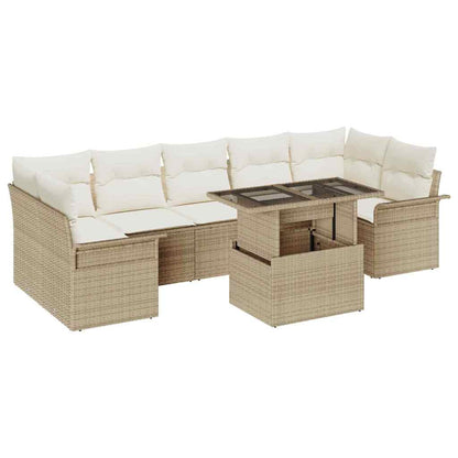 Tuin Sofa Set met kussen met opslag 8 pcs Beige Poly Rattan