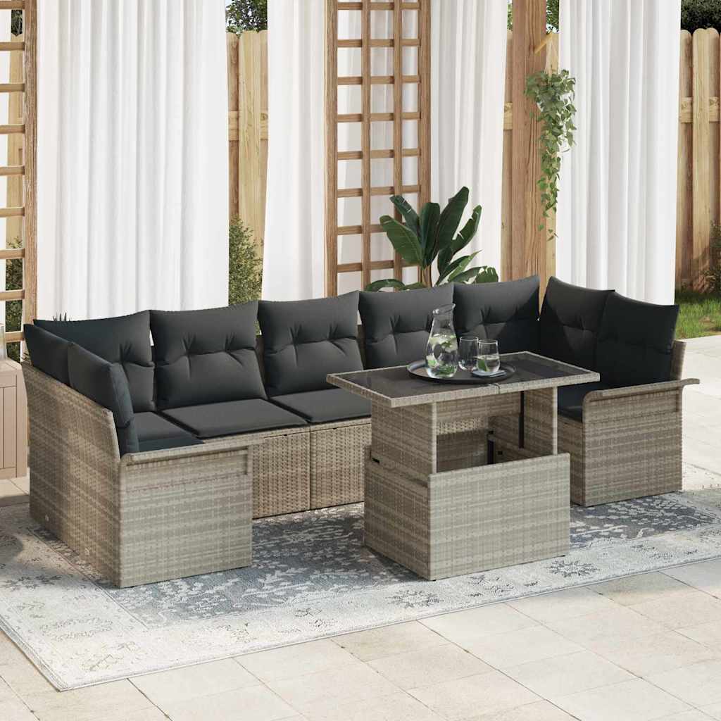 Tuin Sofa Set met kussen met opslag 8 pcs Lichtgrijs Poly riet