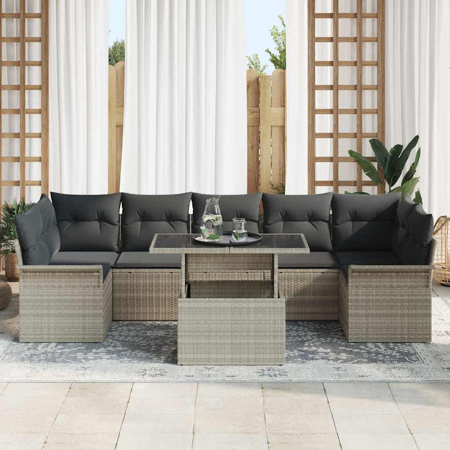 Tuin Sofa Set met kussen met opslag 8 pcs Lichtgrijs Poly riet