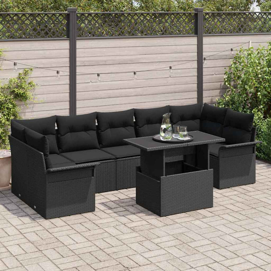 Tuin Sofa Set met kussen met opslag 8 pcs Zwart Poly riet