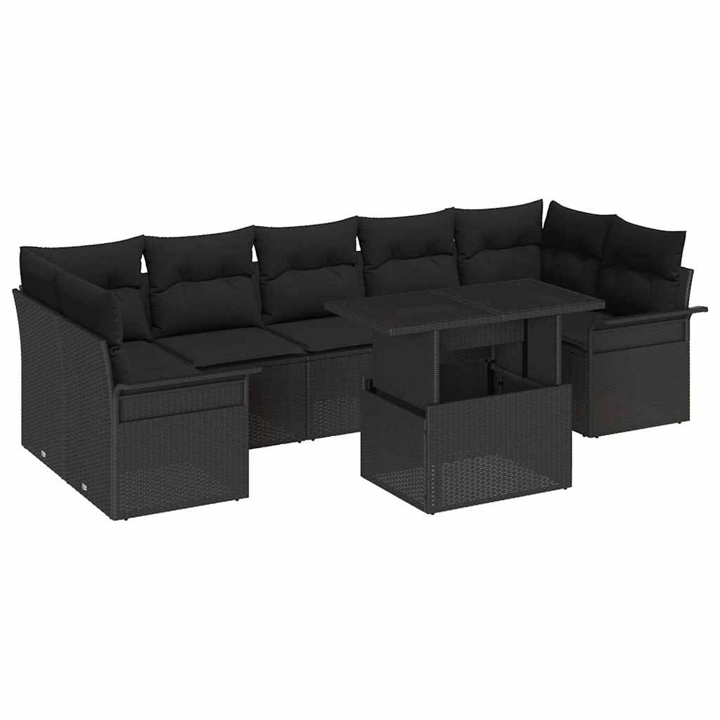 Tuin Sofa Set met kussen met opslag 8 pcs Zwart Poly riet