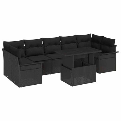 Tuin Sofa Set met kussen met opslag 8 pcs Zwart Poly riet