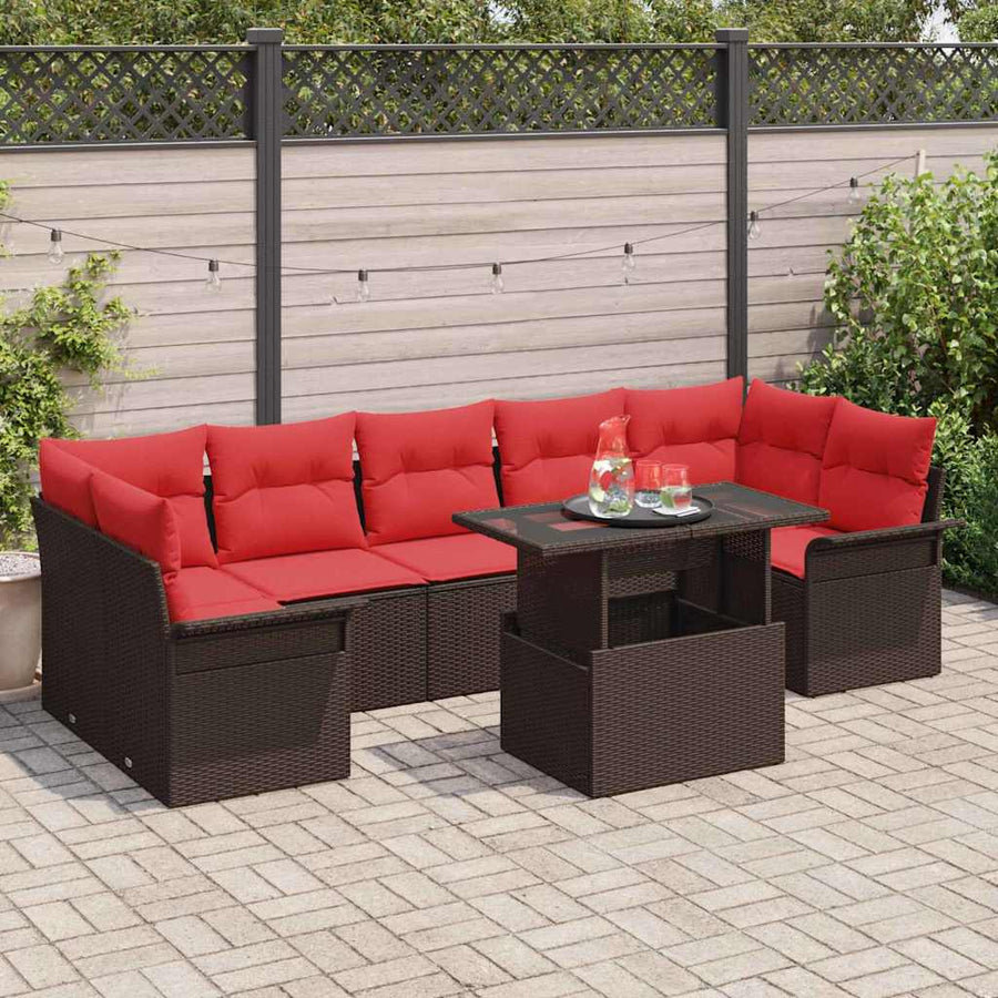 Tuin Sofa Set met kussen met opslag 8 pcs Bruin Poly Rattan