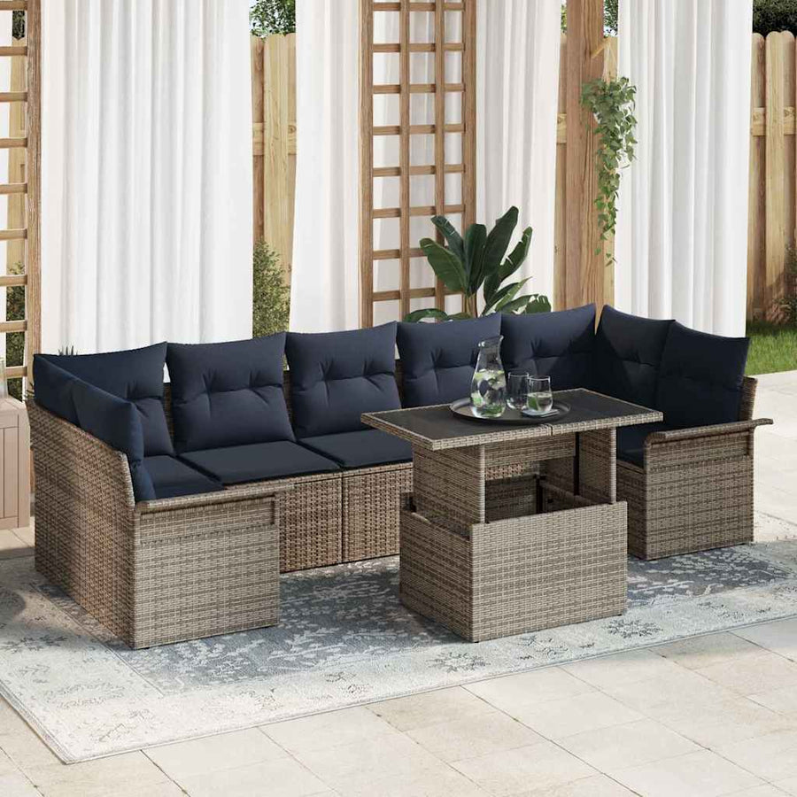 Tuin Sofa Set met kussen met opslag 8 pcs Grijs Poly Rattan