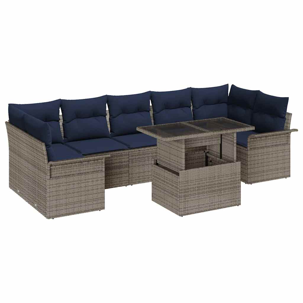 Tuin Sofa Set met kussen met opslag 8 pcs Grijs Poly Rattan