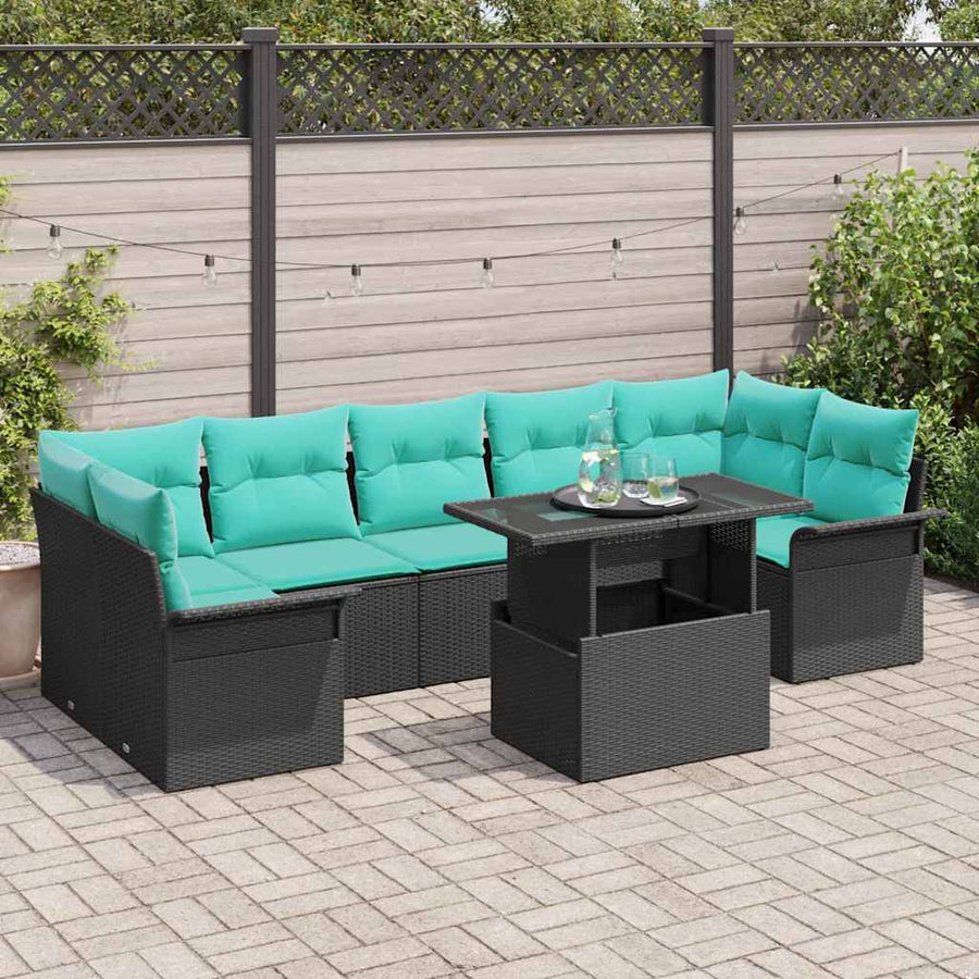 Tuin Sofa Set met kussen met opslag 8 pcs Zwart Poly Rattan