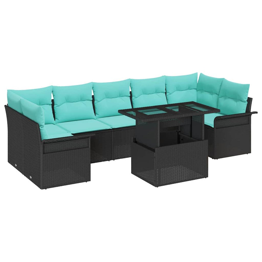 Tuin Sofa Set met kussen met opslag 8 pcs Zwart Poly Rattan