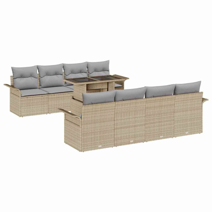 Tuin Sofa Set met kussen met opslag 9 pcs Beige Poly riet