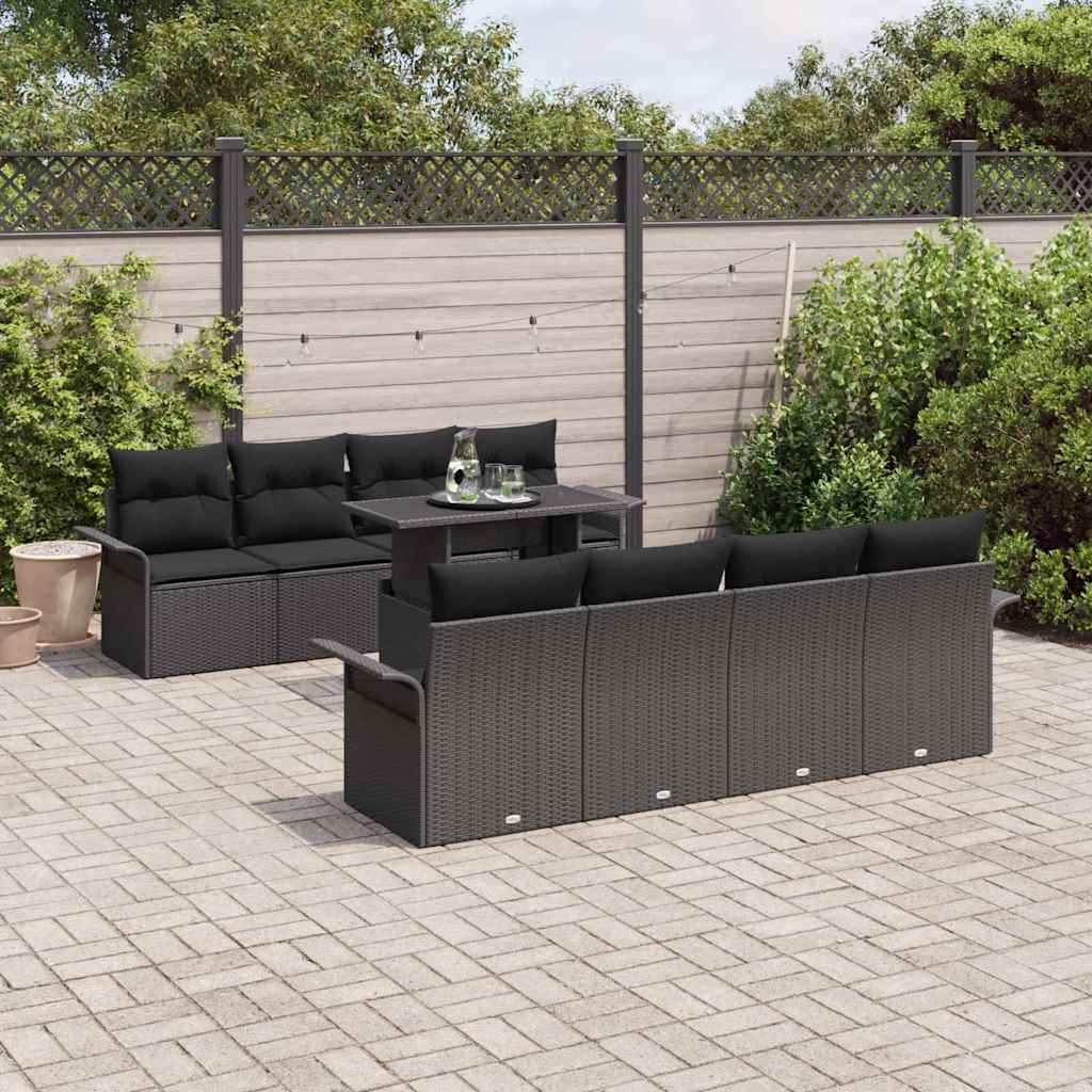 Tuin Sofa Set met kussen met opslag 9 pcs Zwart Poly Rattan