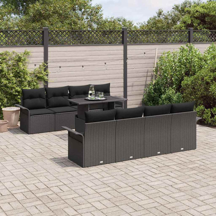 Tuin Sofa Set met kussen met opslag 9 pcs Zwart Poly Rattan