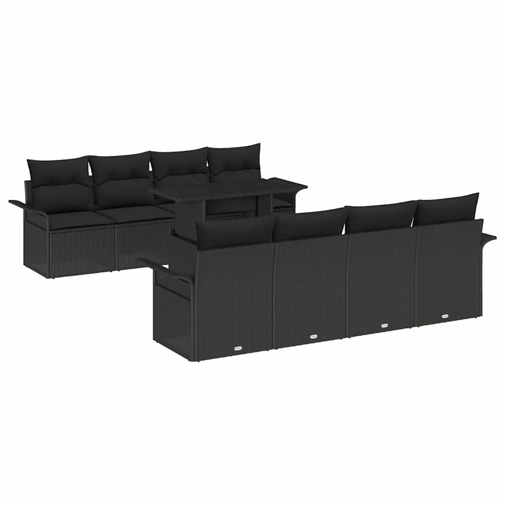 Tuin Sofa Set met kussen met opslag 9 pcs Zwart Poly Rattan