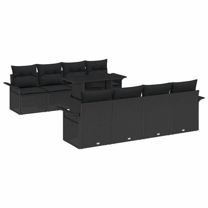 Tuin Sofa Set met kussen met opslag 9 pcs Zwart Poly Rattan