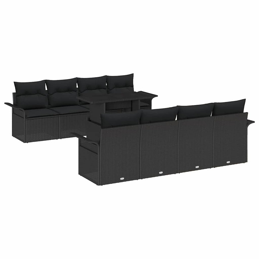 Tuin Sofa Set met kussen met opslag 9 pcs Zwart Poly Rattan