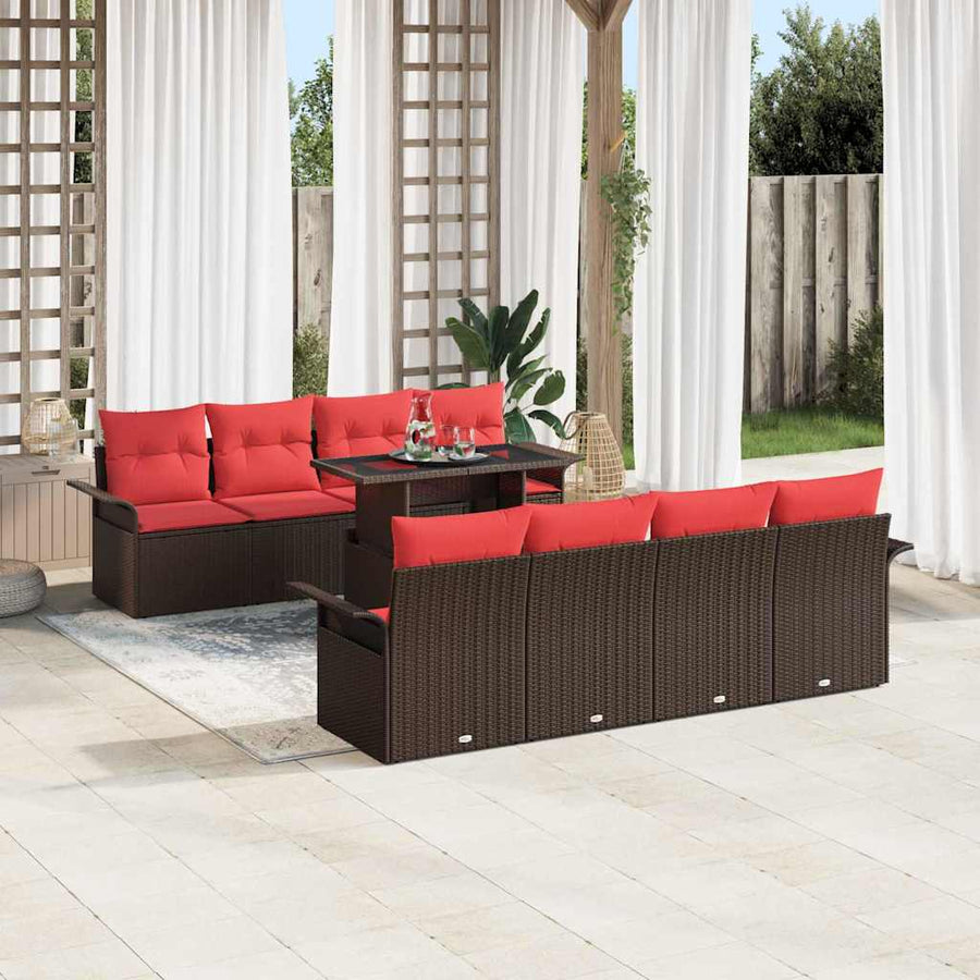 Tuin Sofa Set met kussen met opslag 9 pcs Bruin Poly Rattan
