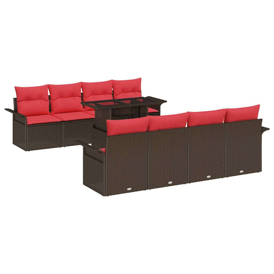 Tuin Sofa Set met kussen met opslag 9 pcs Bruin Poly Rattan