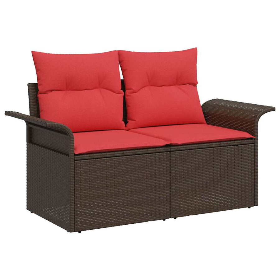 Tuin Sofa Set met kussen met opslag 9 pcs Bruin Poly Rattan